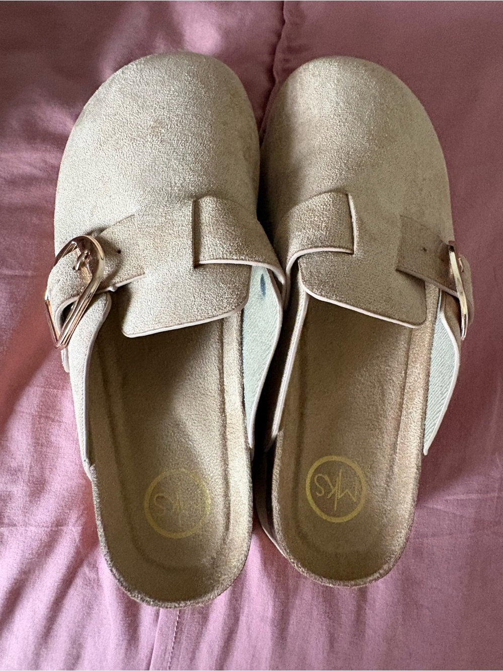 Suede Slip-On Mules/Clogs with Gold Buckle l
